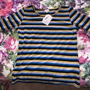 Lularoe Gigi Striped XL NWT blue black gray yellow